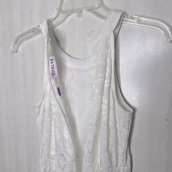 ❤️ GORLYA Elegant Halter Neck Floral Lace Hi-Lo floral Dress White Lace 14 - Picture 10 of 11